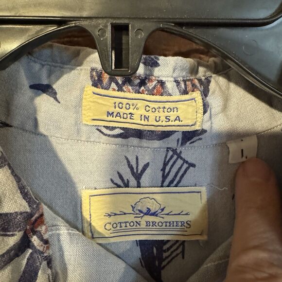 Cotton Brothers Shirt Men’s Blue Hieroglyphics Button Up Short Sleeve Mayan USA - Picture 3 of 6